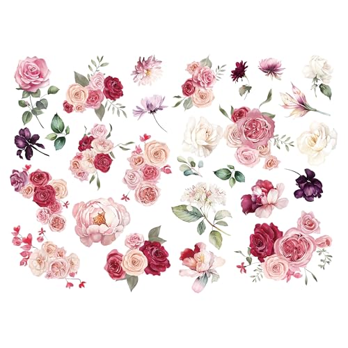 Joeyan Rose Bouquets Rub On Transfers for Furniture and Crafts 12''x18'' - style: Pink Dream