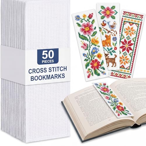 Fuyoooo 50 Pcs Blank Cross Stitch Bookmarks, White Embroidery Edge - color: White, style: Embroidery Edge