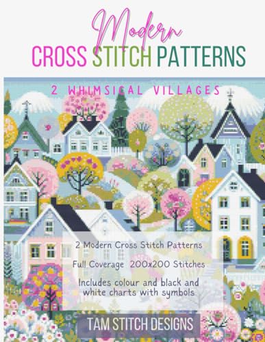 Cross Stitch Patterns - 2 Whimsical Villages - Full Coverage Modern Cross Stitch Designs