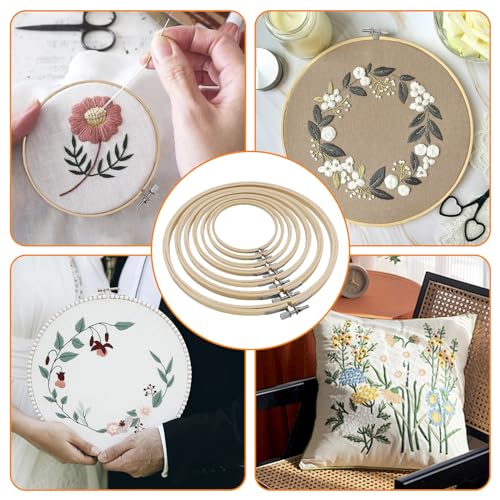 SNAIL GARDEN Round & Oval Bamboo Embroidery Hoop Set - with Screwdriver , 8 Sizes Embroidery Frame (3"-10") , Cross Stitch Hoops for Hand Embroidery, Craft Sewing & DIY Art Projects