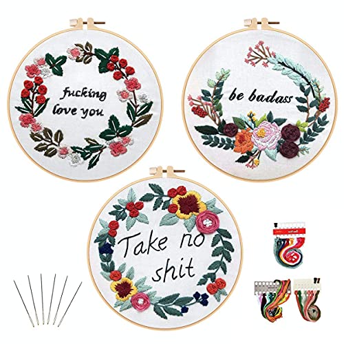Louise Maelys 3 Pack Embroidery Kit for Beginners, Funny Quote Art - color: Kit-4