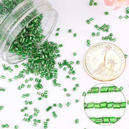 6000pcs Dark Green Bugle Beads Bulk, Embroidery Tube Short Beads for Jewelry Making, Bracelet,Necklaces Supplies,Craft DIY(3x2mm) - color: Dark green