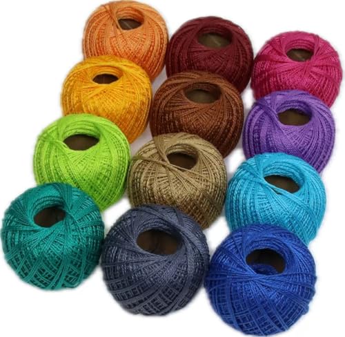 KCS Mercerized Pearl Cotton Thread Size 8 Crochet Needlework Embroidery Threads Ball (12, 12balls16) - color: 12balls16