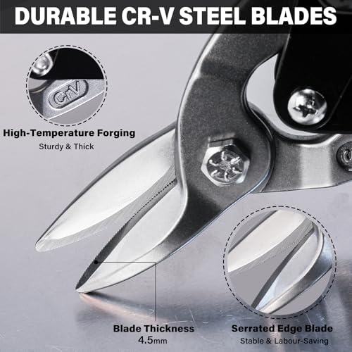 HAUTMEC 3 Pcs Aviation Tin Snips for Cutting Metal Sheet, Heavy-Duty CR-V Metal Shears, 10" Sheet Metal Cutter Tools with Safety Lock & Ergonomic Grip for Straight, Left & Right Cuts – HT0068 - style: Model 1