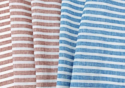 100% Linen Fabric – Lightweight Prewashed – Horizontal Stripe Patterns – Precut Style – Soft & Breathable – 52” Width – by The Linen Lab (Red 6808, 1 Yard pre Cut) - color: Red 6808, size: 1 yard pre cut