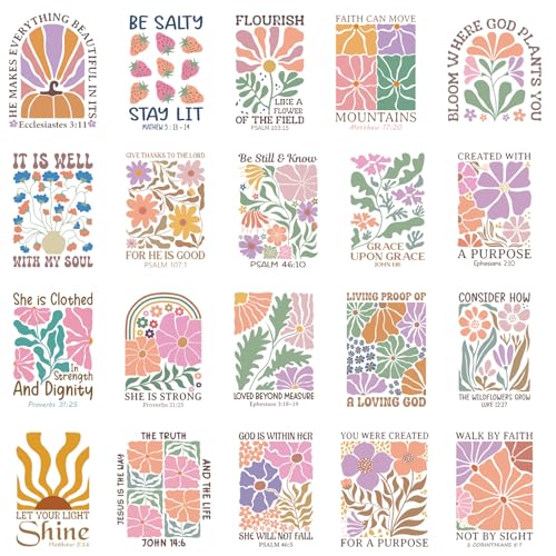 Rngmsi 20 Pcs Boho Bible Flower Dtf Transfers Ready to Press for Clothes - style: Boho
