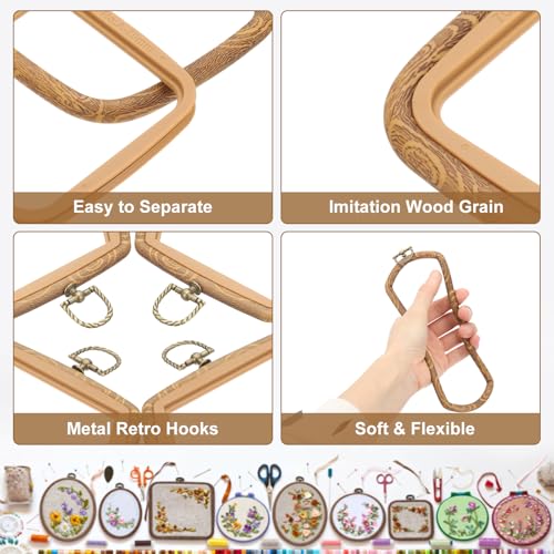 PATIKIL 2 Pieces 6.3" x 5.7" Square Embroidery Hoops Frame Round Imitated Wood Circle Cross Stitch Hoop Ring for Embroidery Art Craft Handy Sewing Decoration, Brown - size: 6.3" x 5.7"