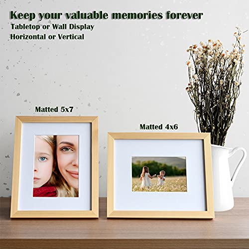 KINLINK 8x10 Picture Frame Natural, Solid Wood Frame with Acrylic Plexiglass for Pictures 4x6/5x7 with Mat or 8x10 without Mat, Tabletop and Wall Mounting Display Photo Frame 1 Pack - color: Natural, size: 8x10