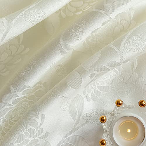 GLORY SEASON Textured Tablecloth Waterproof Spillproof Lace Trim Rectangle Damask Fabric Table Cloth for Wedding Kitchen Dinning Tabletop Decoration,Oblong Table Cover 55 x 86 Inch,Ivory White - size: 86" x 55" (Rectangular)