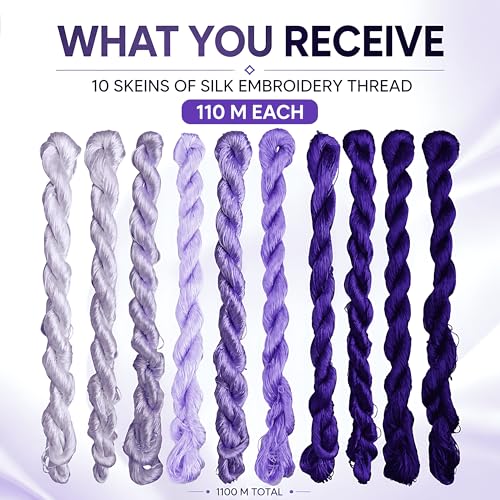 Natural 100% Silk Thread, Handmade Embroidery Thread Silk Floss 10 Colors 110m Each (83) - color: 83