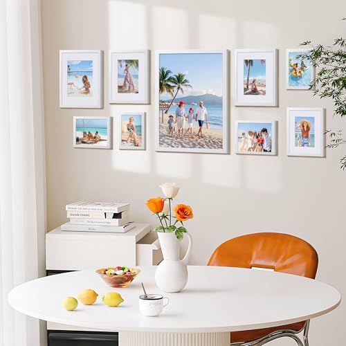 HappyHapi 4x6 Picture Frame Set of 5, Wall or Tabletop Display, White - color: White, size: 4x6