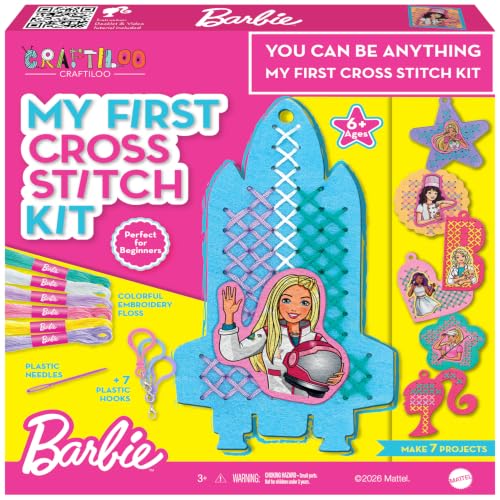 CRAFTILOO Barbie® Cross Stitch Kit for Kids Ages 6-12 - 7 Keychain Projects - style: Barbie (7 Projects)