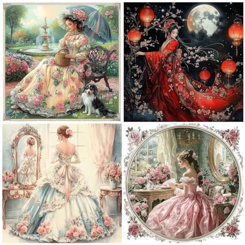 JOZYSH Cross Stitch Stamped Kits for Adults 4 Pack Elegant Ladie Pattern 11CT Printed Cross Stitch Kits for Beginner Prestamped Easy Needlepoint Kits Crafts for Decor 16x16 inch