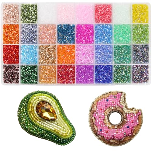 EuTengHao 19200Pcs Tube Beads Kit 3mm Glass Bugle Seed Beads for Jewelry Making Embroidery & Home Decor (32 Vibrant Colors) - size: 3MM