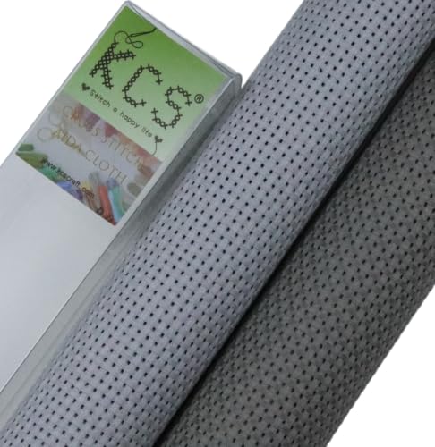 KCS 2 pc of 15" x 18"(38cmx45cm) 11 Count Cross Stitch Cotton Aida Cloth Needlework Fabric Box (Light Grey+Medium Grey,11CT) - color: Light Grey+medium Grey, size: 11CT