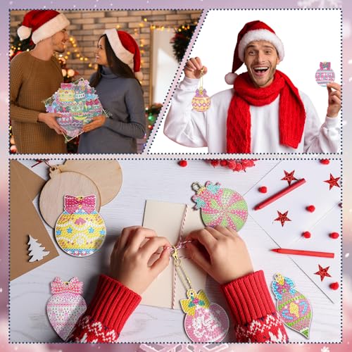 Tondiamo 20 Pcs Christmas Diamond Painting Keychain Kits 5D DIY Diamond Art Pendants Double Sided Hanging Key Chains for Christmas Party Decoration DIY(Macaron) - style: Macaron