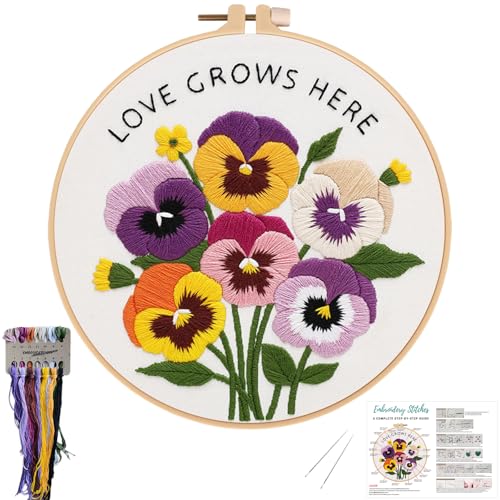 Nuberlic Embroidery Kit for Beginners, Pansy Needlepoint Kit - color: Pansy