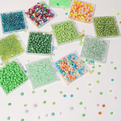 11200pcs Glass Seed Beads for DIY Crafting Bracelet Necklace Embroidery Jewelry Making Supplies (3mm, 400pcs/Color, 28 Colors, Green Scheme) - color: Green