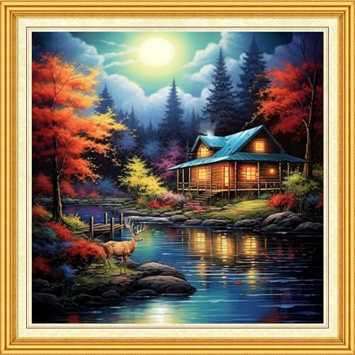 DMCVIVR Stamped Cross Stitch Kits for Beginners Adults Needlepoint Kits for Beginners Embroidery Kits for Adults Crossstitch Kit for Beginners 11CT-Magic Night Scene 18x18 inch, ArtKits12 - color: ArtKits12