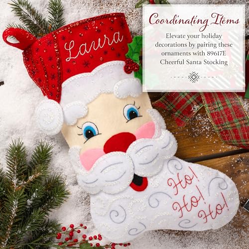 Bucilla Felt Applique 6 Piece Ornament Making Kit, Holiday Greetings, Perfect for DIY Arts and Crafts Projects, 89663E