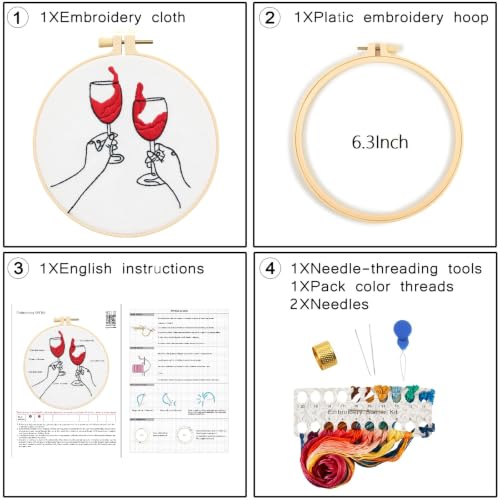 Crafmanoe Romance Embroidery Kits for Beginners Adults, Hand Embroidery Starters Kits, Stamped Cross Stitch Kits for Adults Anniversary Valentine's Day Gifts, Embroidery Hoop, Thread & Video Tutorial - color: H2112, size: 6.3Inch