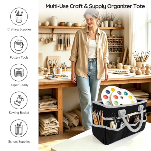 AKAYOK Art Supply Organizer Tote Bag, Portable Craft Bags with Handles - color: black