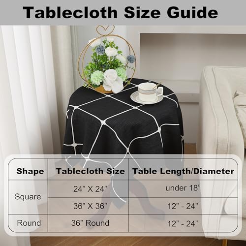 Gernaice Small Square Tablecloth Plaid End Table Cloth 36” x 36” Black - color: Black, size: 36" x 36" (Square)
