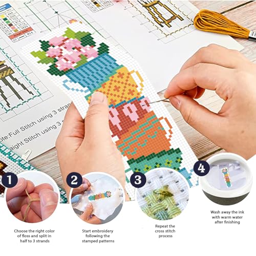FREEBLOSS 6PCS Cross Stitch Bookmark Kit Tea Cup Pattern Cross Stitch Bookmarks Kit for Beginner DIY Stamped Embroidery Bookmark Kit DIY Bookmarks Cross Stitch Kits for Beginners - style: Tea cup flowers
