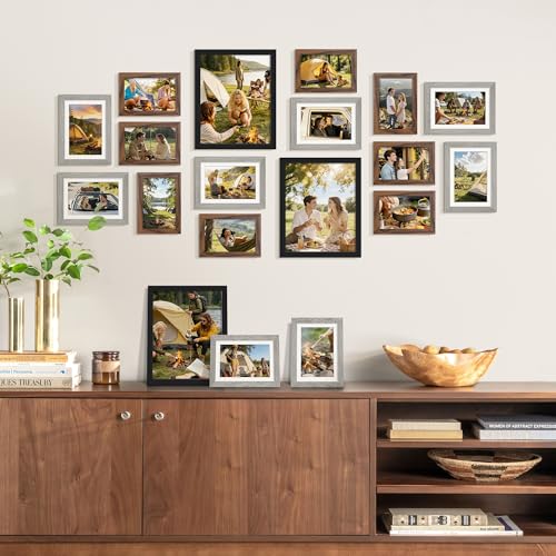 upsimples Picture Frames set of 19, Including 8x10, 5x7, 4x6 Rustic Frame - color: Black Gray Brown