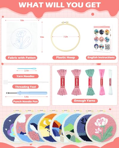 FIVEIZERO Yarn Punch Needle Craft Kit for Beginners,Flower Needle Punch Kit - color: Flower