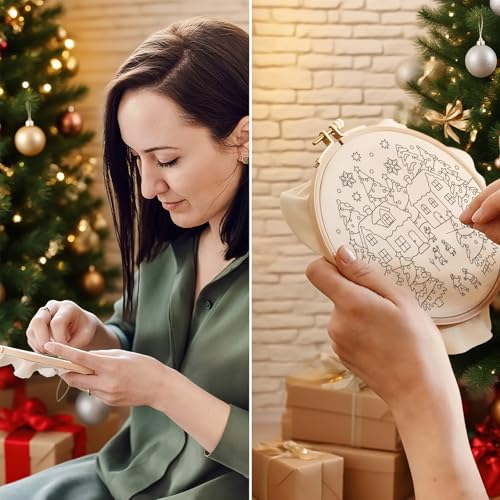 ORIGACH 4 Pcs Christmas Winter Town Embroidery Kit for Beginner - style: Christmas