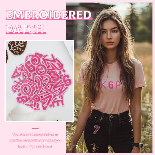 72 Pcs Iron On Letters & Numbers Patches for Tote Bags Hats Clothing Pink - color: Pink, size: Letters & Numbers