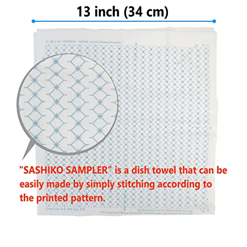 Daruma Hitomezashi Sashiko Kit – Premium Japanese Made Needle and Thread Kit with Sashiko Fukin, Thread, Needles, Thimble – Ready to Use Set (Joined Diamond Pattern) - color: Joined Diamond Pattern