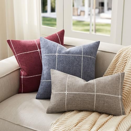 2 Packs Grid Embroidery Throw Pillow Covers 18x18in Burgundy - color: Burgundy, size: 18" x 18" (Pack of 2)