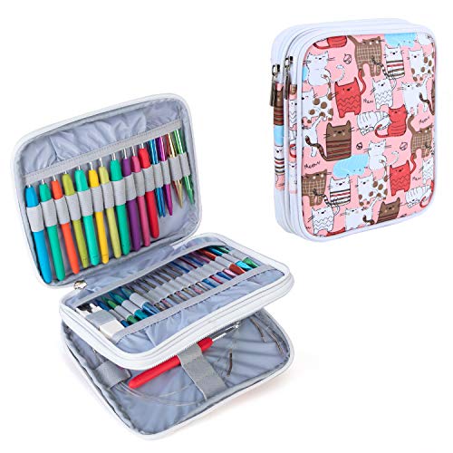 Teamoy Crochet Hook Organizer Case, Empty Crochet Hook Holder, Cats Pink - color: Cats Pink