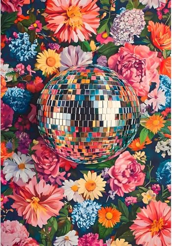 MYBISYMQQ Stamping Cross Stitch Kit Disco Ball, Counting Cross Stitch Kit for Adult Beginners Flowers, Full Line DIY Cross Stitch Stitching Kit for Home Decor Cross Stitch Patterns 11.8x15.7inches - color: D025