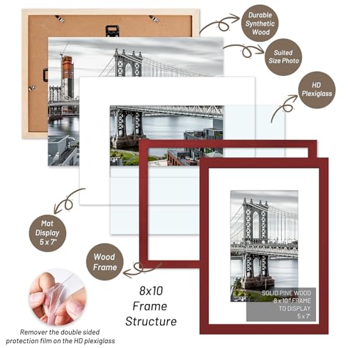 8x10 Solid Wood Picture Frames - 5x7 with Mat or 8x10 without Mat - Wall Mount or Table Top (Red) - color: Red, size: 8x10 inch