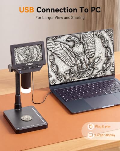 Elikliv Microscope, 4.3‘’ Digital Coin Magnifier with Lights for Adults - color: Grey