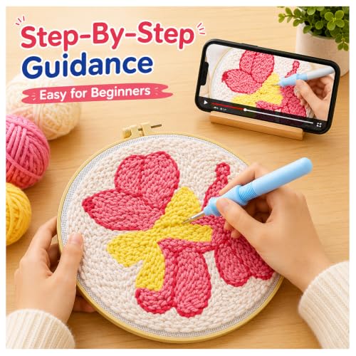 Pink Puppy Punch Needle kit for Beginners Adults, with Embroidery Hoop - color: Punch Needle kit-Cute Dog