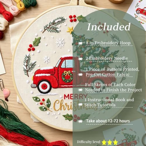 FONNUY Crewel Christmas Embroidery Kit for Beginners, Cross Stitch Set Winter Snow Scene Pine Owl Pattern for Adults, Easy to Follow Color Thread Needlework, 8'' Hoop (Tree 1) - style: Tree 1