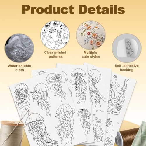 16Pcs Jellyfish Seagrass Water Soluble Hand Sewing Stabilizers - style: Jellyfish