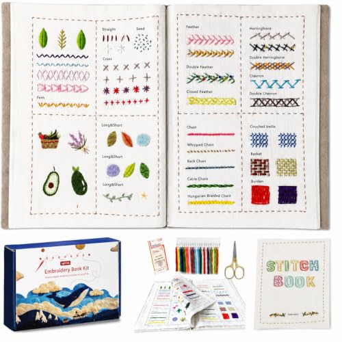 spicssa Beginner Embroidery Stitch Book Kit, 79 Stitches, Video Tutorials