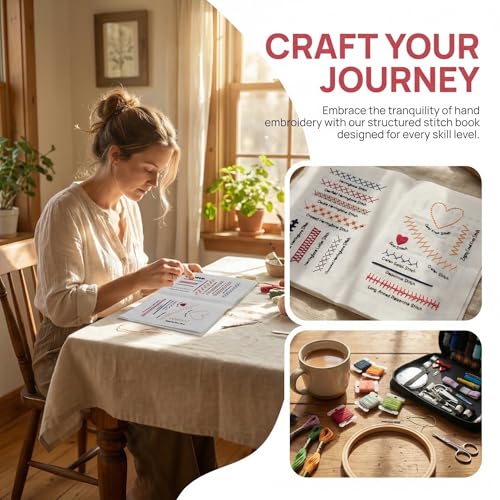 FingTip Embroidery Kit for Beginners, Embroidery Stitch Book for Adults Kids, DIY Stitch Gifts (106 Different Patterns)