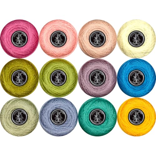 Double Mercerized Egyptian Long Staple Cotton Pearl Thread Ball 10 Grams Rainbow Color 12 Colors per Box for Crochet Hardanger Kniting Hand Sewing,Warm Earth PastelPalette - color: Warm Earth Pastel Palette