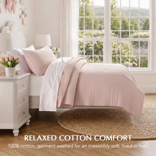 EverGrace 100% Cotton Cross Stitch Quilt Set, Twin, Ballet Pink - color: Ballet Pink, size: TWIN/TWIN XL (68" x 96")