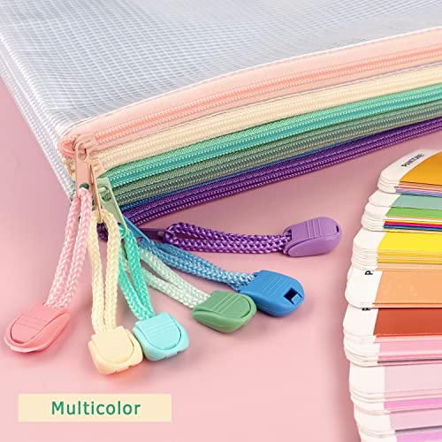 Tamaki 6 Pack Mesh Zipper Pouch Bags with Label Pocket, 13.5" x 9.5" - color: 6 Pack With Label Pocket