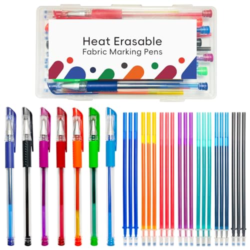Jauisus 7 Color Heat Erasable Pens for Sewing with 21 Refills, 0.5mm Heat Erasable Fabric Marking Pens for Dressmaking, Embroidery, Quilting Gifts