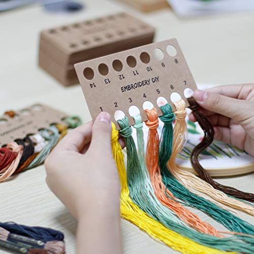 50 Pack Embroidery Floss Brown Paper Cross Stitch Thread Holder 14 Positions Embroidery Thread Storage Tool for Work Studio Craft Class Storage Organizer