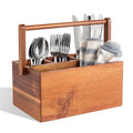 Acacia Wood Utensil Caddy with Handle, Wooden Silverware Holder, Multi-purpose Organizer for Kitchen, Office, Bathroom, Bedroom