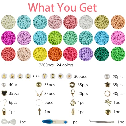 ALIRICH 3mm Glass Seed Beads for DIY Bracelets Necklaces Earrings Jewelry Making with 24 Colors Small Craft Beads, Metal Findings, Alphabet Letter Beads Crafts Bead Kit Gifts for Women